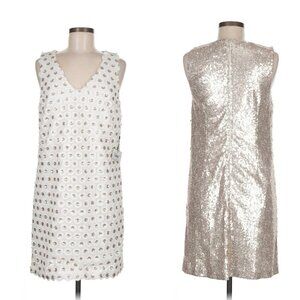 NEW Laundry Shelli Segal Sequin Florette Shift Dress 6 White Champagne Sequin